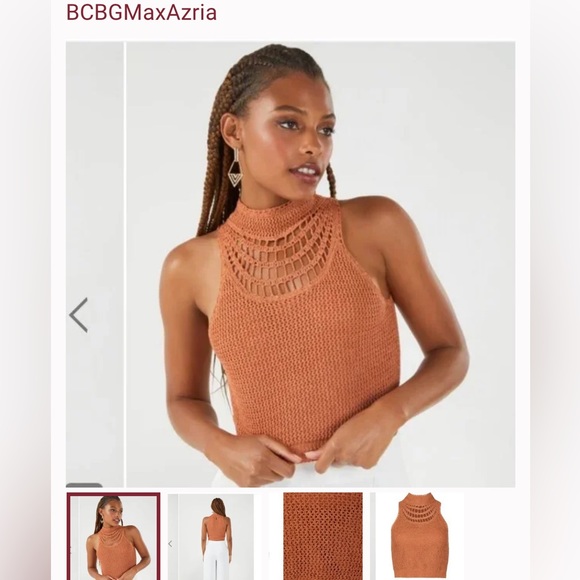 BCBG Crochet Knit Turtleneck Crop Top - Picture 2 of 2